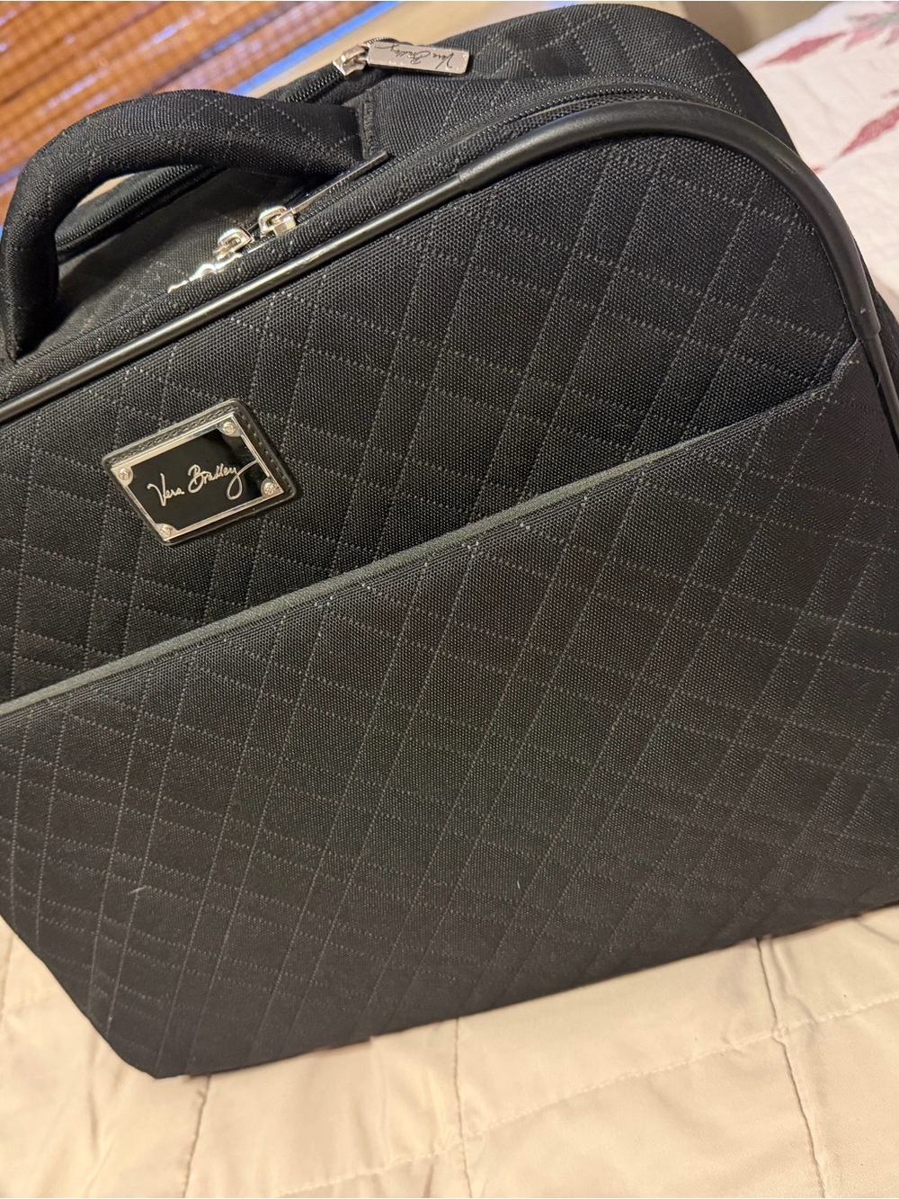 Vera Bradley Black Microfiber Rolling Briefcase Laptop Work Bag Luggage Carry On